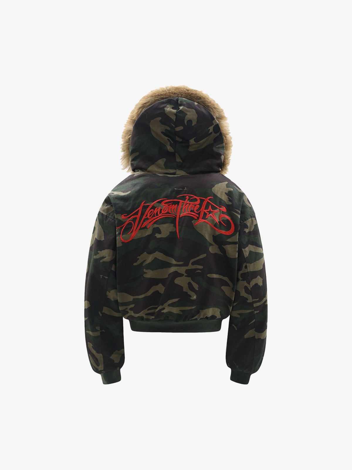 Embroidered Detachable Fur Hooded Jacket 