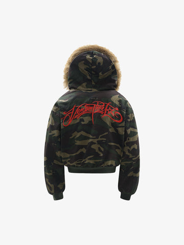 Embroidered Detachable Fur Hooded Jacket - 2546 
