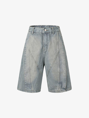 Washed Distressed Deconstructed Split Denim Shorts 