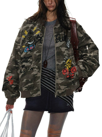 Graffiti Camouflage Baseball Bomber Jacket 