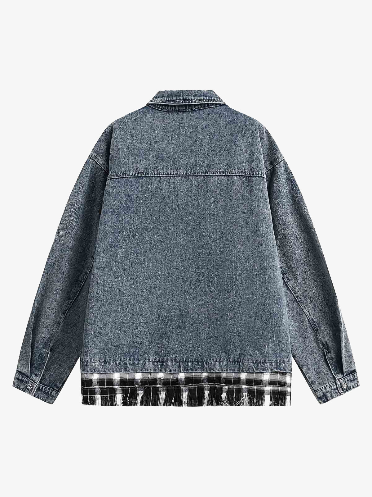 Washed Distressed Patchwork Faux Two-Piece Denim Jacket 