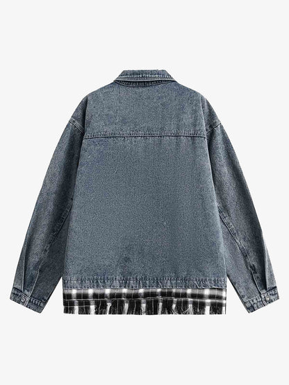 Washed Distressed Patchwork Faux Two-Piece Denim Jacket 