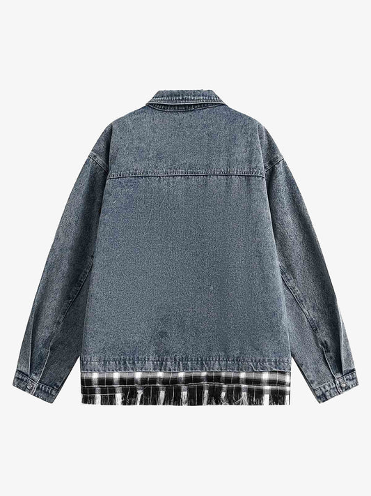 Washed Distressed Patchwork Faux Two-Piece Denim Jacket 