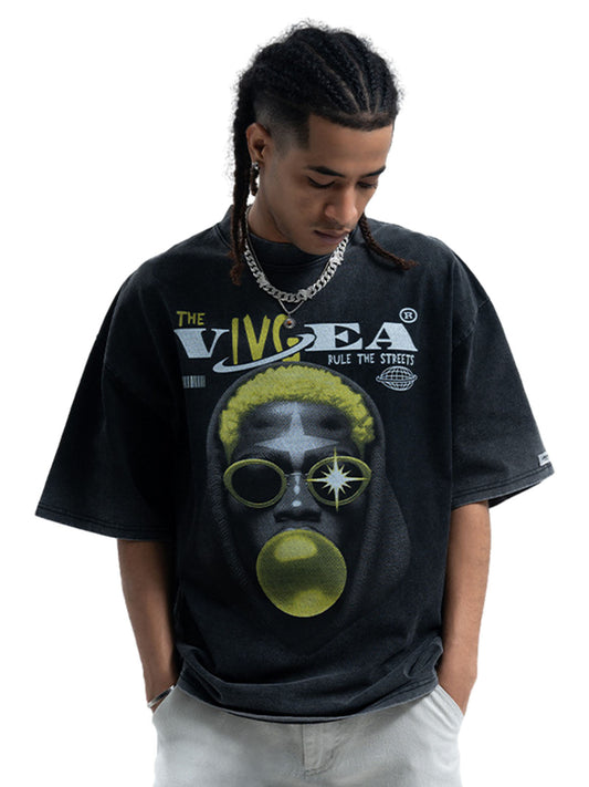 Street Retro Washed Creative Print T-shirt 