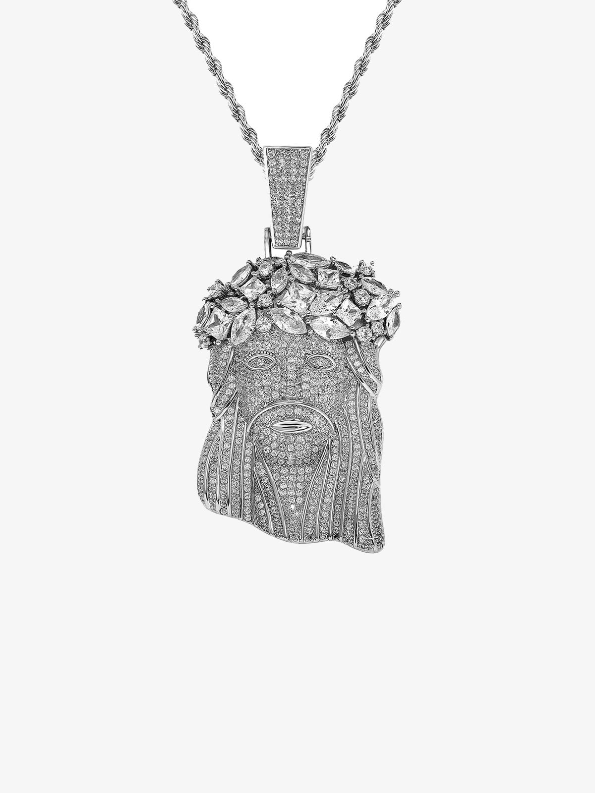 Rhinestone Hotfix Jesus Pendant Copper Necklace - 2441 