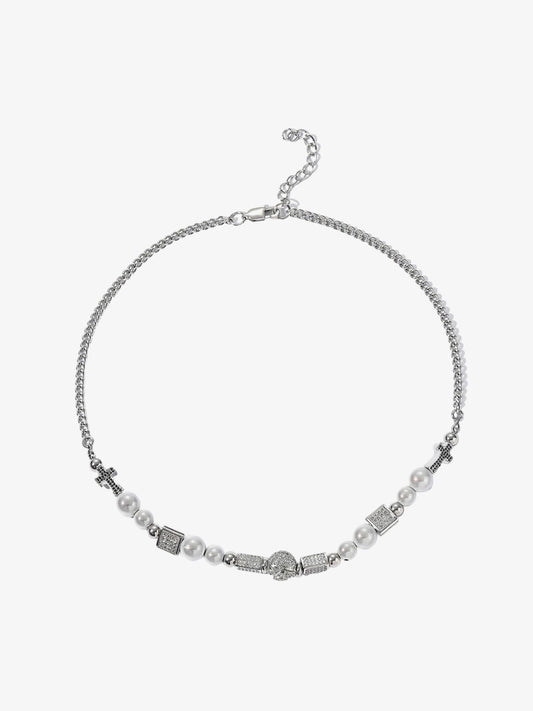Thesupermade Skull Diamonds Stainless Steel Necklace 