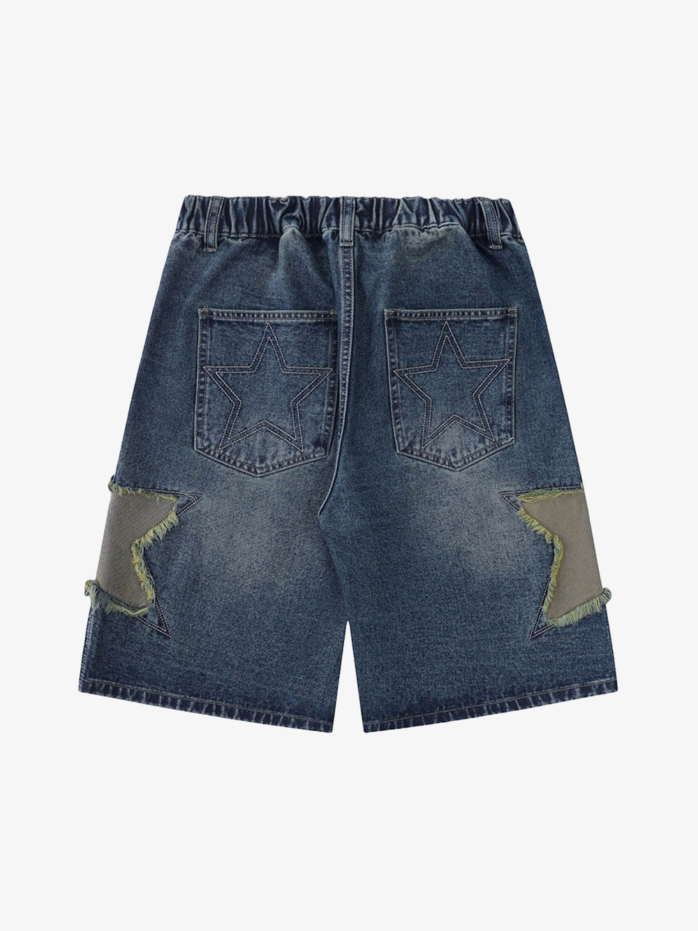 Street Patchwork Star Embroidered Denim Shorts - 2133 