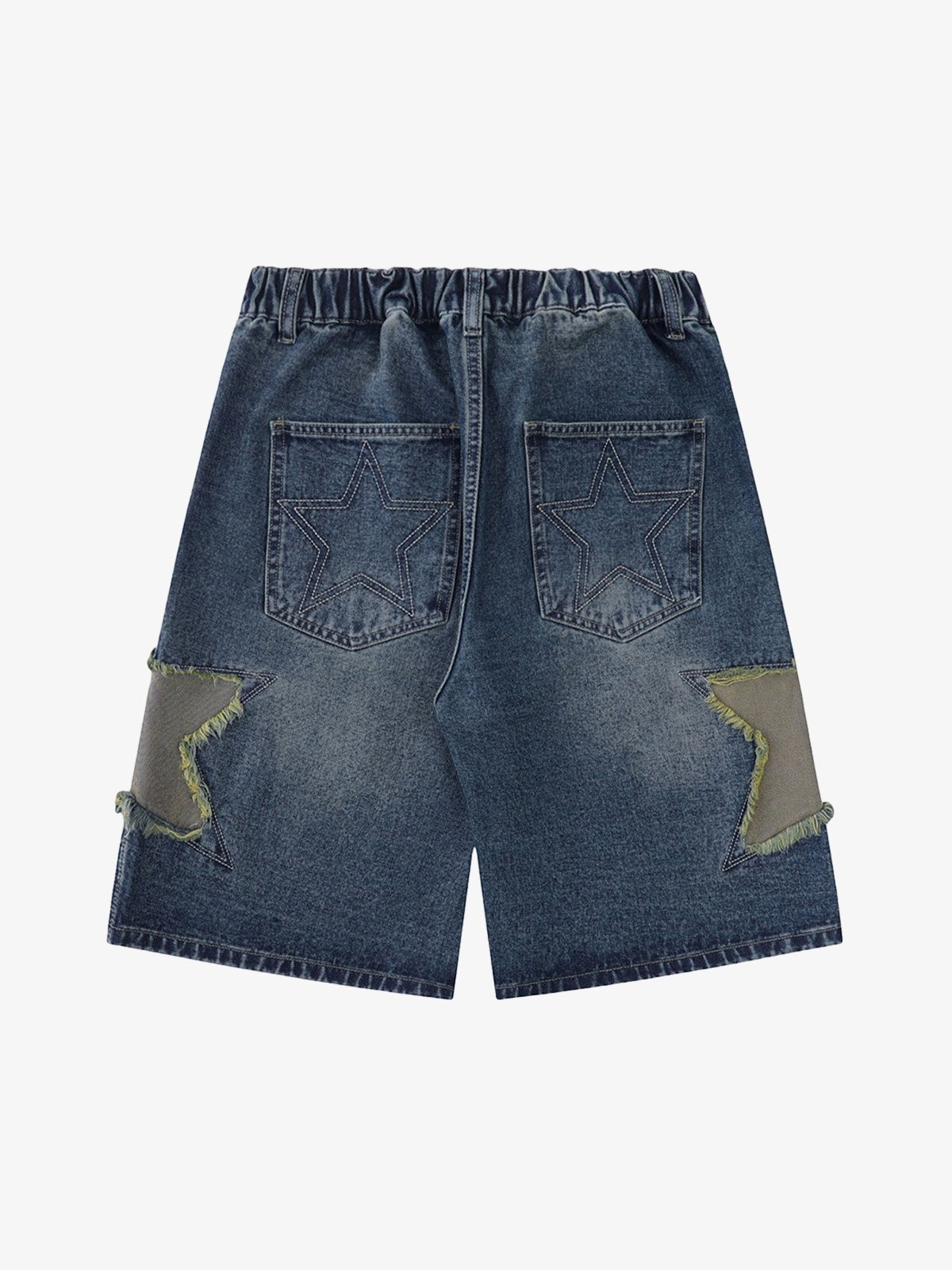 Street Patchwork Star Embroidered Denim Shorts - 2133 