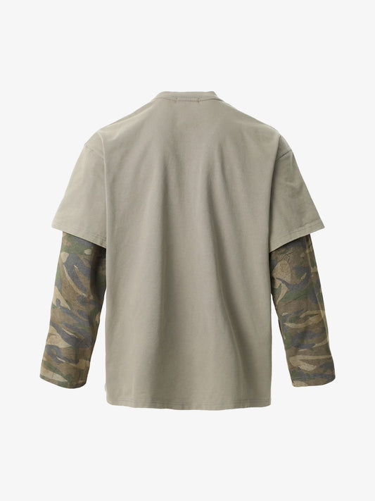 Distressed Camouflage Faux Two-Piece Graphic T-Shirt 