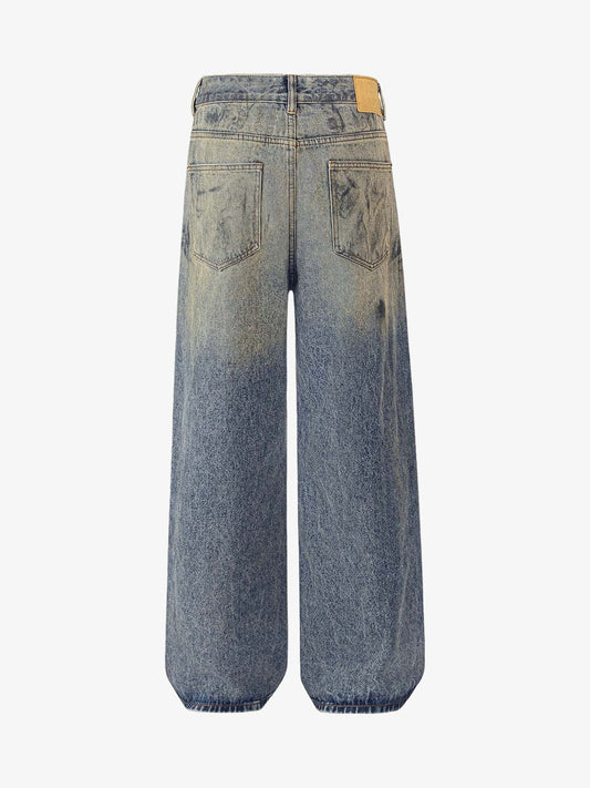 Thesupermade Distressed Washed Ink Splashed Straight Jeans 