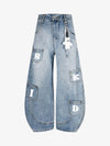 Fun Letter Pocket Barrel Jeans 
