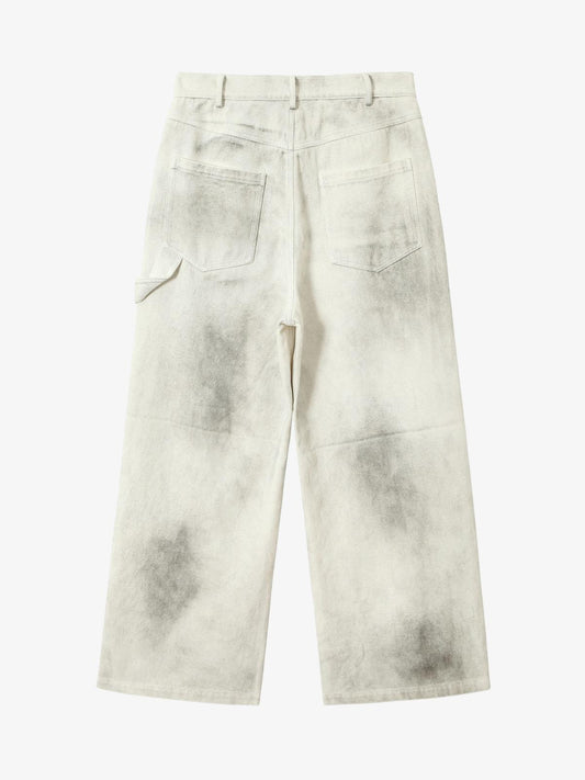 Washed Tie-Dyed  White Work Pants 