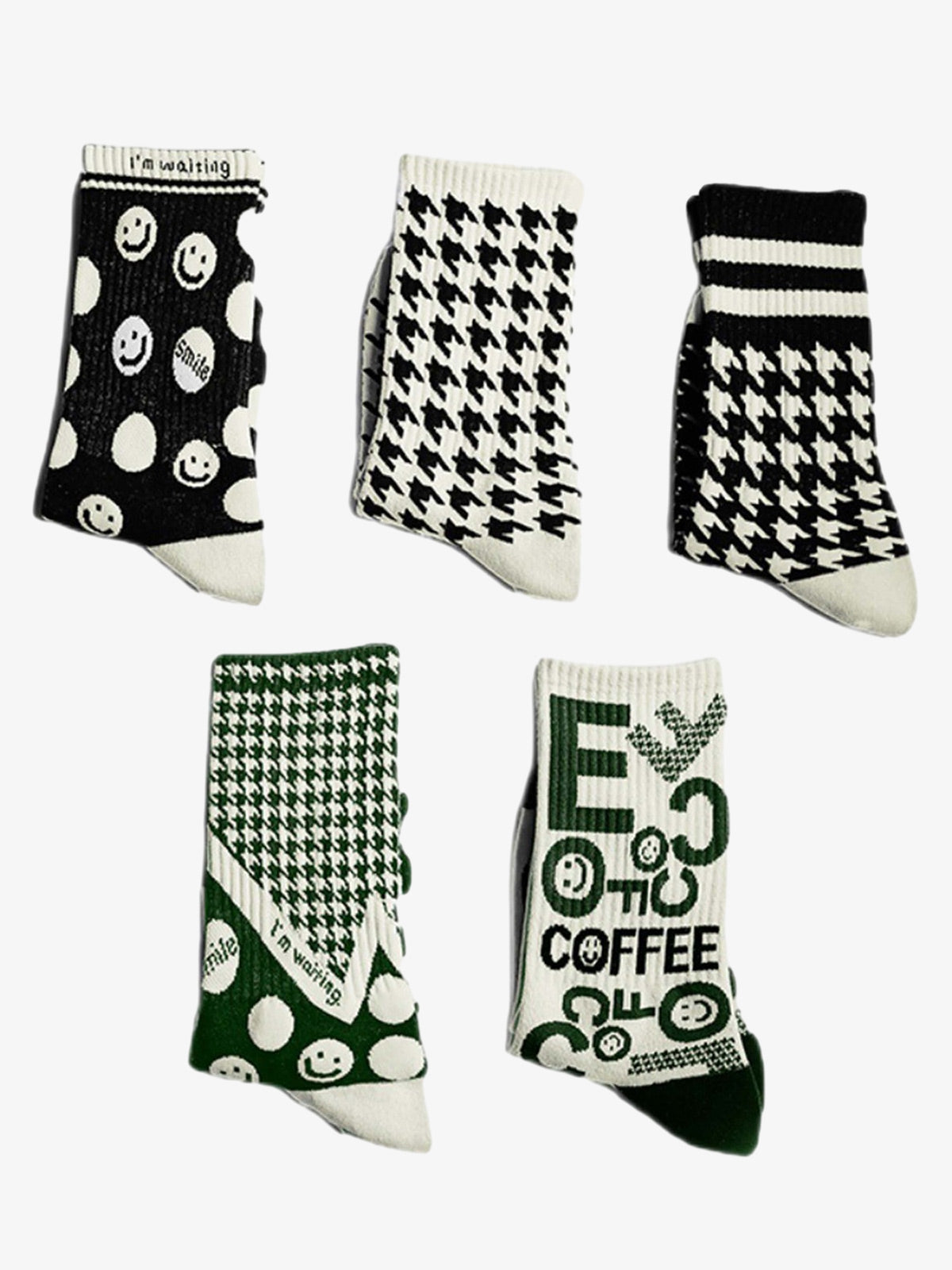 The Supermade Thousand Birds Check Smiley Face Mid-calf Cotton Socks 