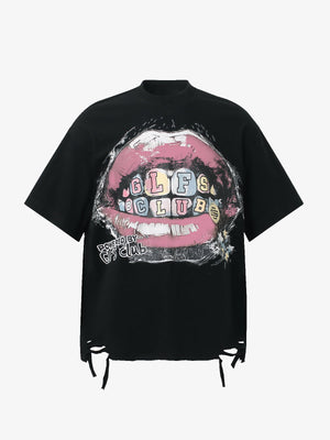 Retro Letter Lip Graphic T-Shirt 