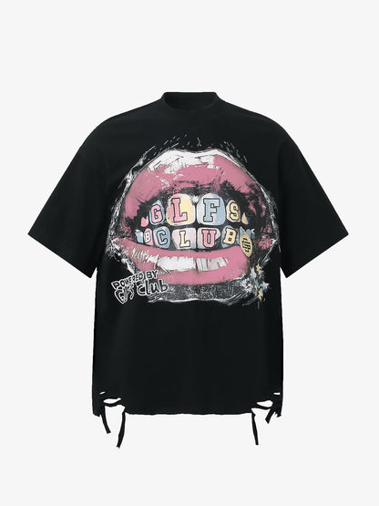 Retro Letter Lip Graphic T-Shirt 