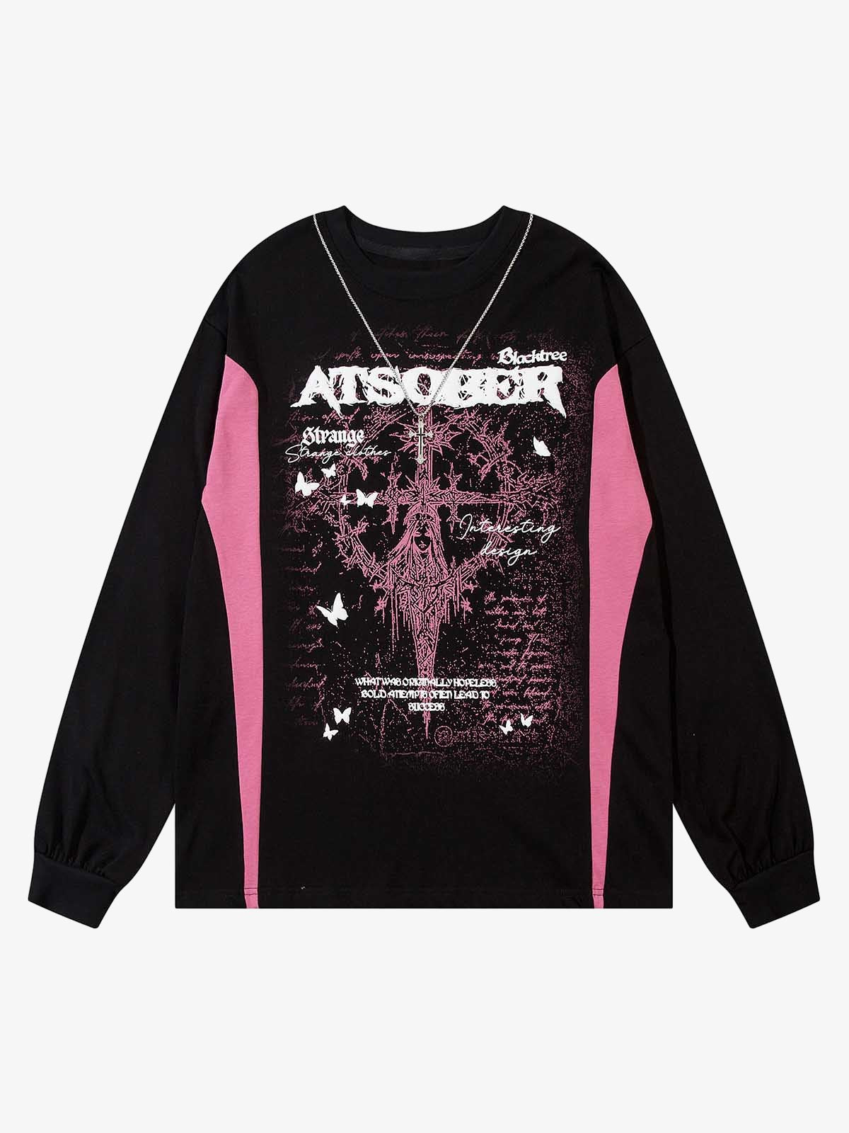 Thesupermade Star Necklace Cross Graphic Long Sleeve T-shirt 