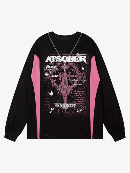 Thesupermade Star Necklace Cross Graphic Long Sleeve T-shirt 