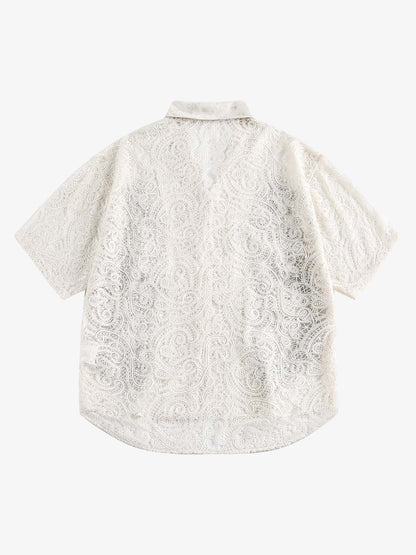 Exquisite Floral Embroidered Short-Sleeve Shirt 