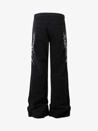 Graphic Embroidered Straight Jeans - 2280 