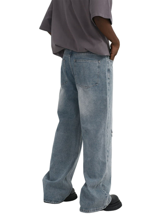 Thesupermade Hip-Hop Shining Cross Hot Diamond Distressed Washed  Baggy Jeans 
