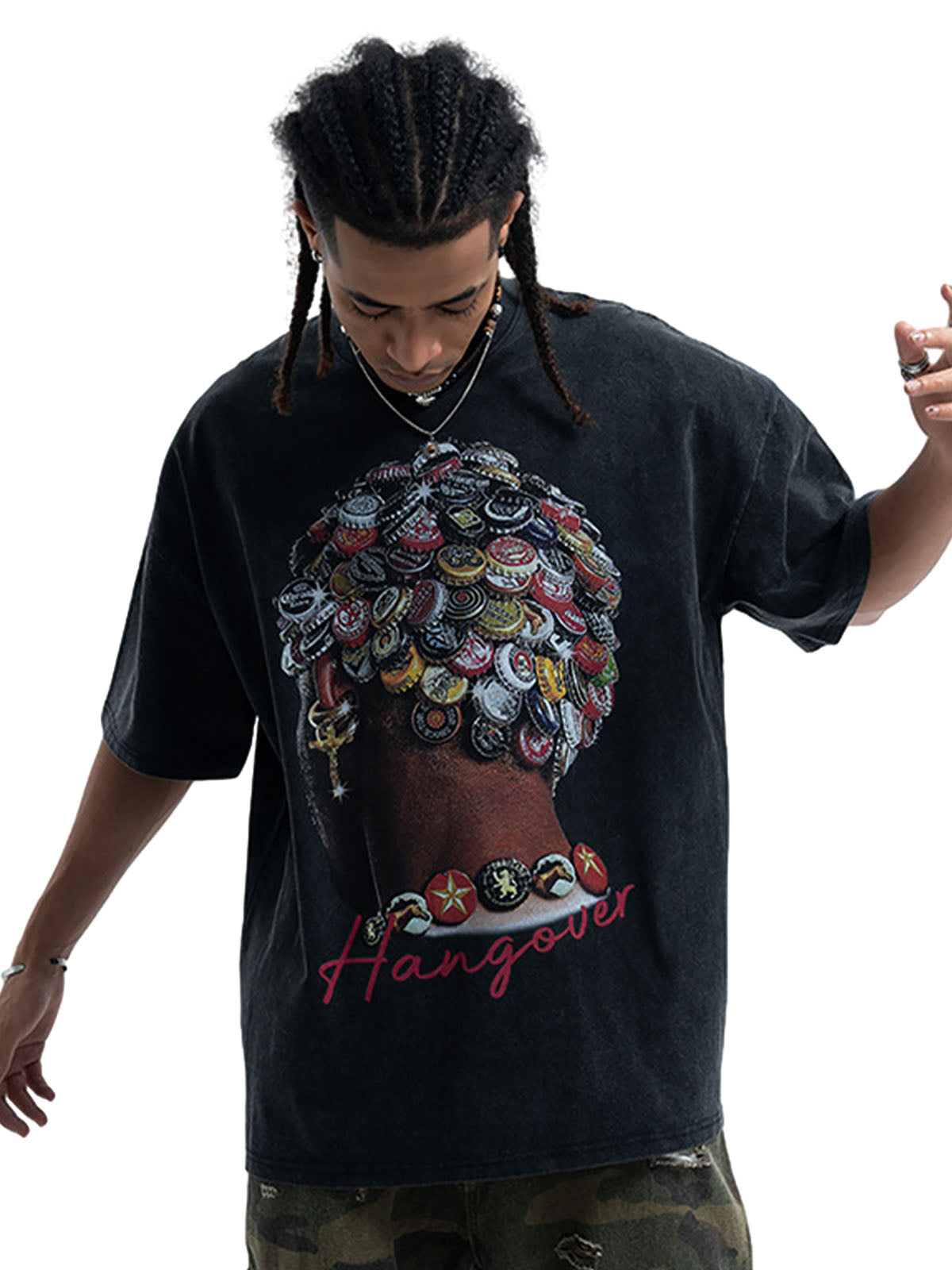 Street Washed Portrait Print T-shirt 