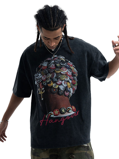 Street Washed Portrait Print T-shirt 