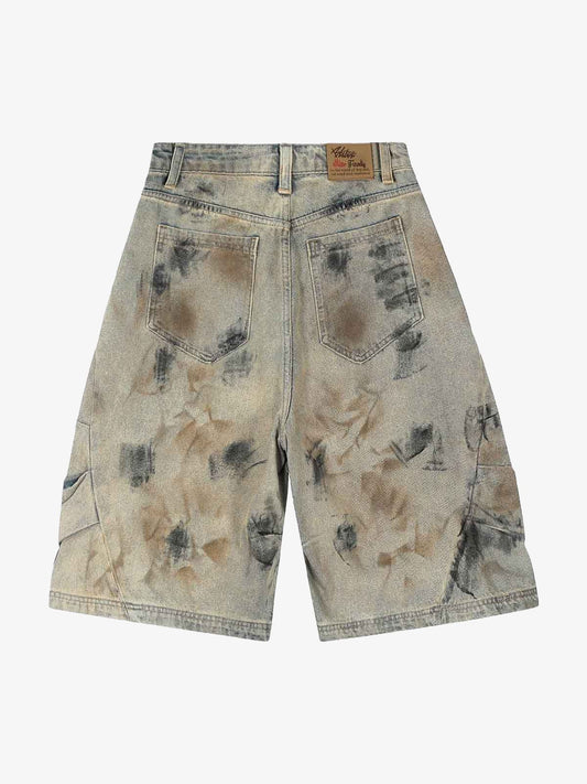 Distressed Tie-Dye Denim Shorts 