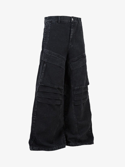 Deconstructed Split Pleated Pocket Cargo Jeans 