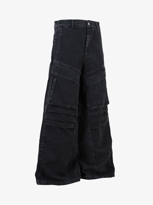 Deconstructed Split Pleated Pocket Cargo Jeans 