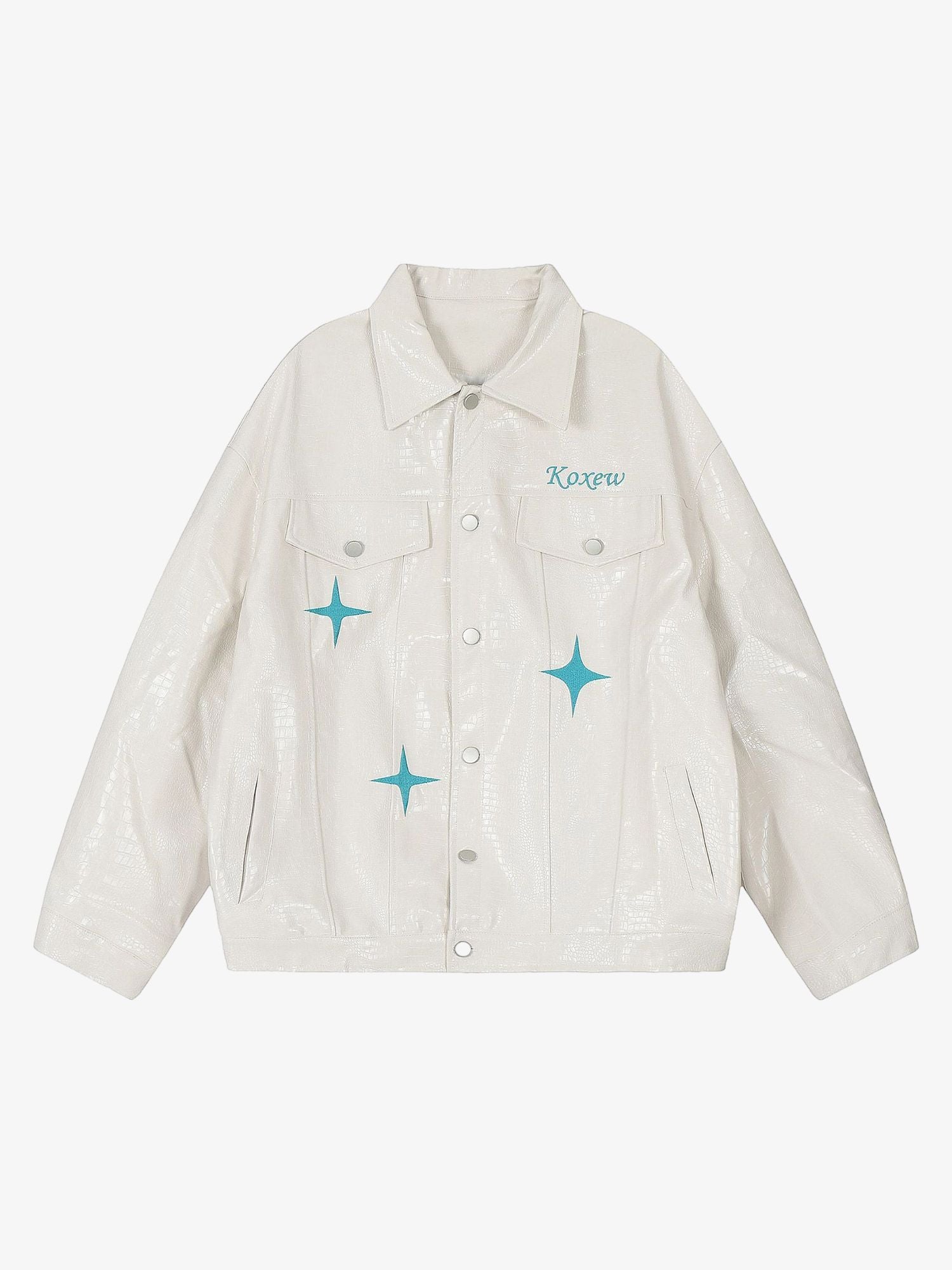 Thesupermade Star Embroidered PU Leather Jacket - 2358 