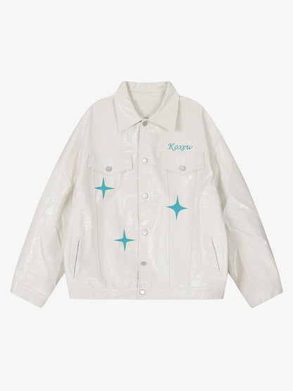 Thesupermade Star Embroidered PU Leather Jacket - 2358 
