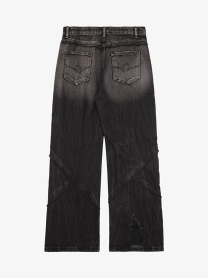 Thesupermade Heavy Washed Ripped Plaid Stitching Hip-Hop Jeans - 2174 