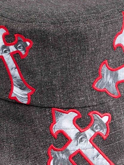 Cross And Portrait Denim Bucket Hat 