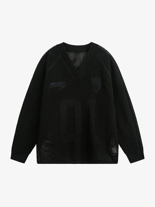 Vintage Ripped Long Sleeve Knitted Jersey V-Neck Sweater 