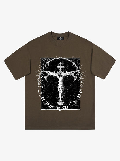 Thesupermade Retro Street Jesus Cross Print T-Shirt 