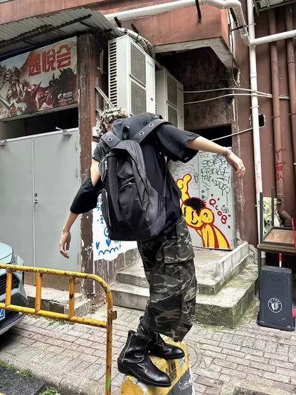 Metal Partition Multi-Pocket Nylon Backpack 