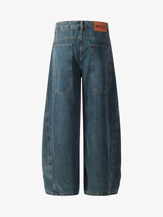 Washed Deconstructed Split Scimitar Baggy Barrel Jeans 