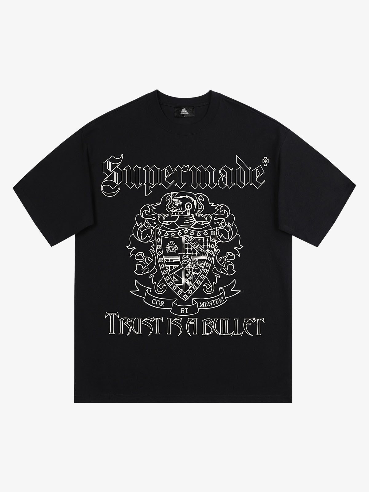 Original Gothic Letter Family Shield Badge Print T-Shirt 