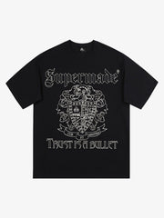 Original Gothic Letter Family Shield Badge Print T-Shirt 