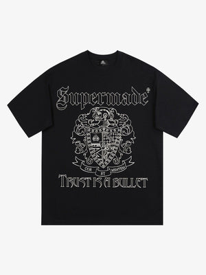 Original Gothic Letter Family Shield Badge Print T-Shirt 