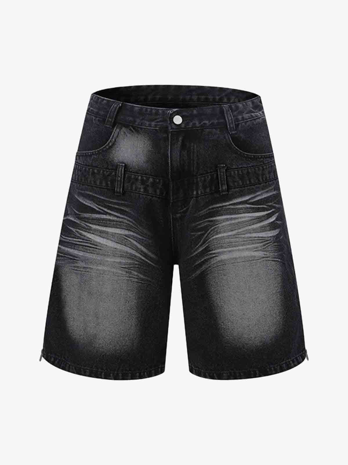Thesupermade Old Washed Double Waistband Design Denim Jorts 