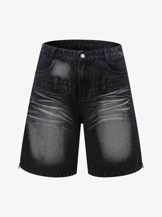 Thesupermade Old Washed Double Waistband Design Denim Jorts 