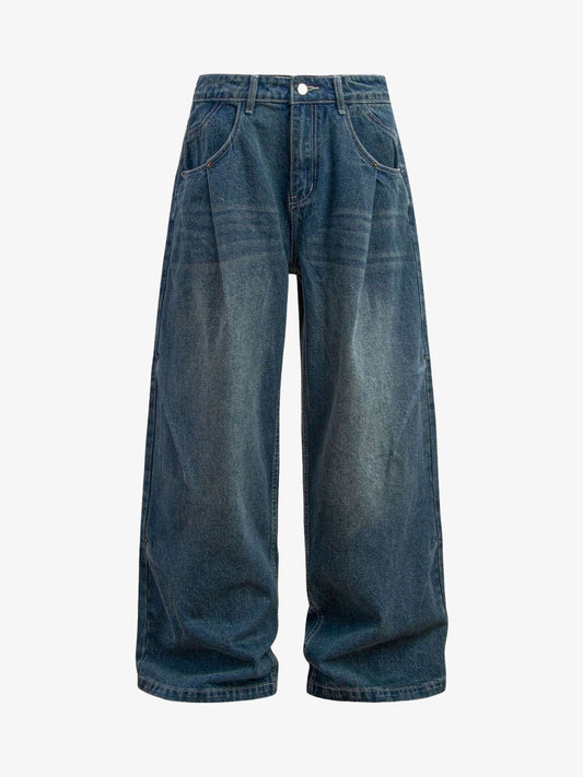 Washed Distressed Double Pleat Jeans 