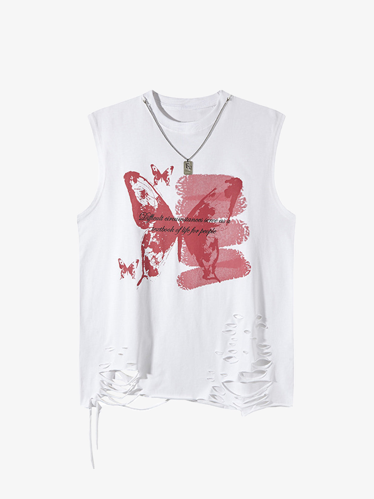 Asymmetric Distressed Graffiti Chain Vest 