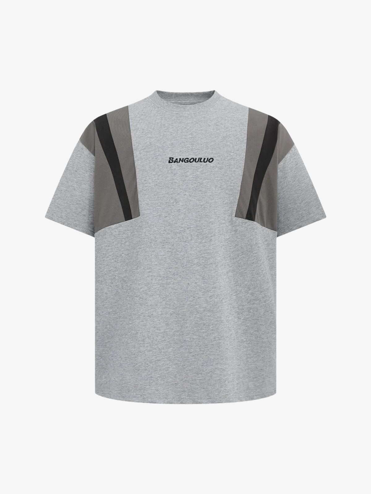 Retro Contrast Color Stitching Embroidered Letter T-shirt 