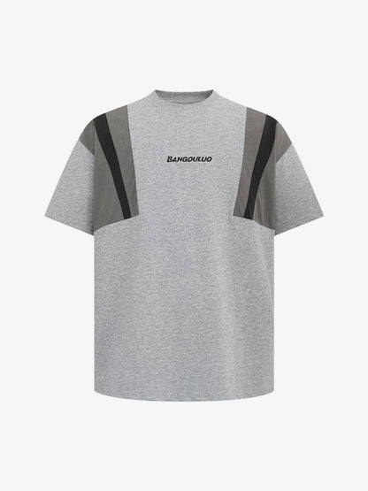 Retro Contrast Color Stitching Embroidered Letter T-shirt 
