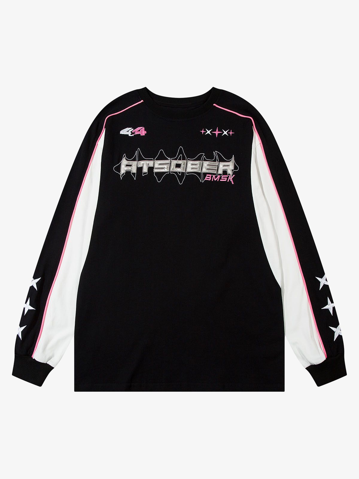 Thesupermade Silver Letter Cross Embroidery Long Sleeve T-shirt 
