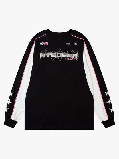 Thesupermade Silver Letter Cross Embroidery Long Sleeve T-shirt 