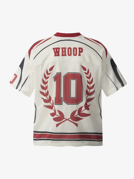 Patchwork Mesh letter Print Jersey T-Shirt 