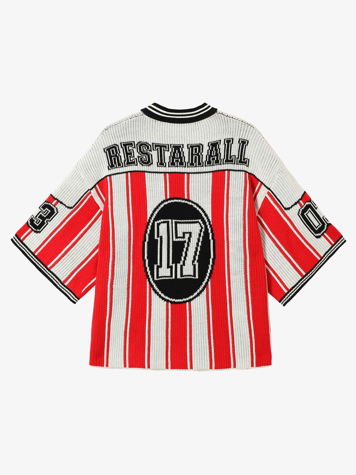 Thesupermade Vintage Striped Baseball Short-sleeved Knit Sweater - 2249 
